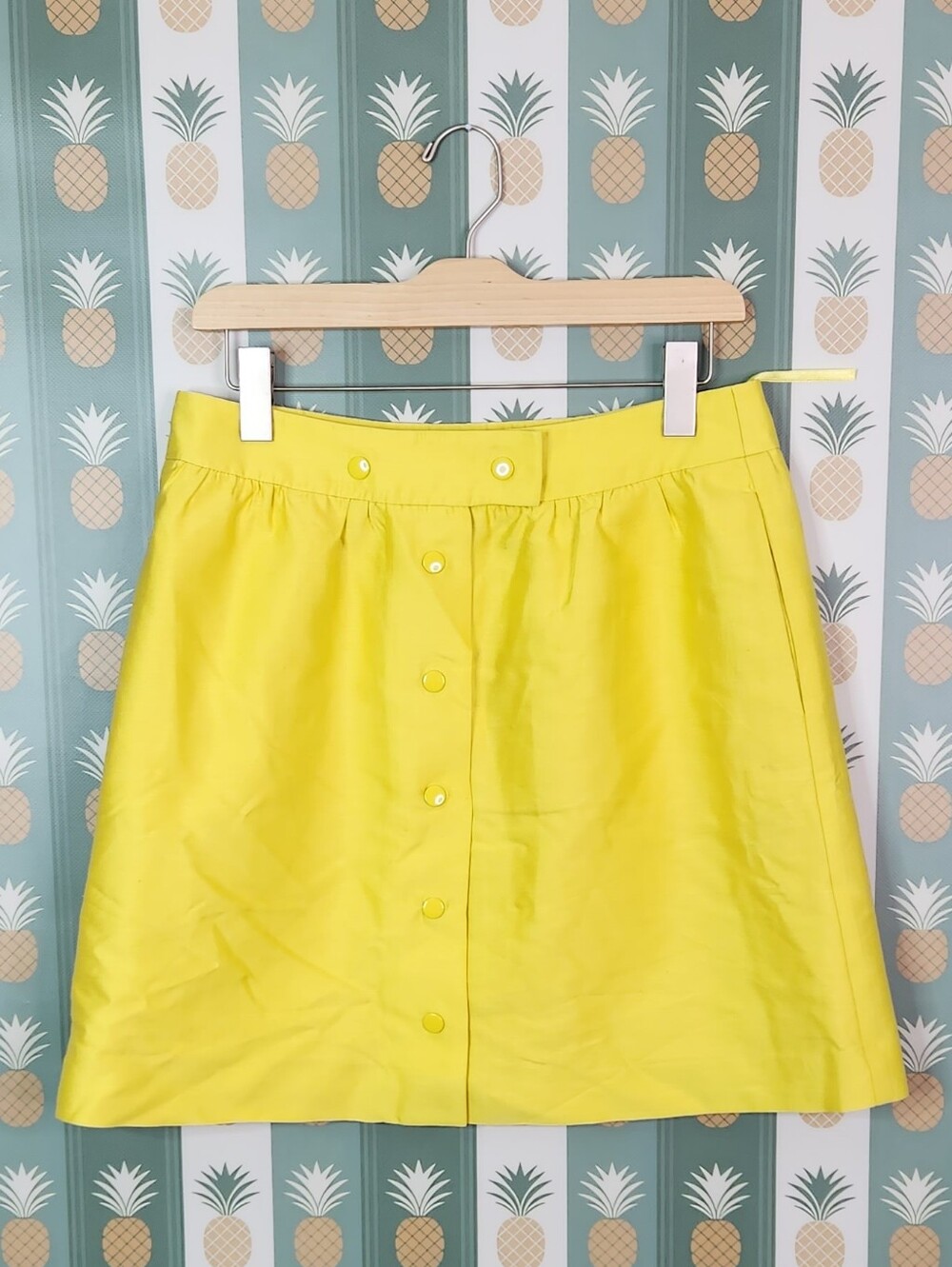 Pink Tartan Bright Yellow Button-Front Skirt
